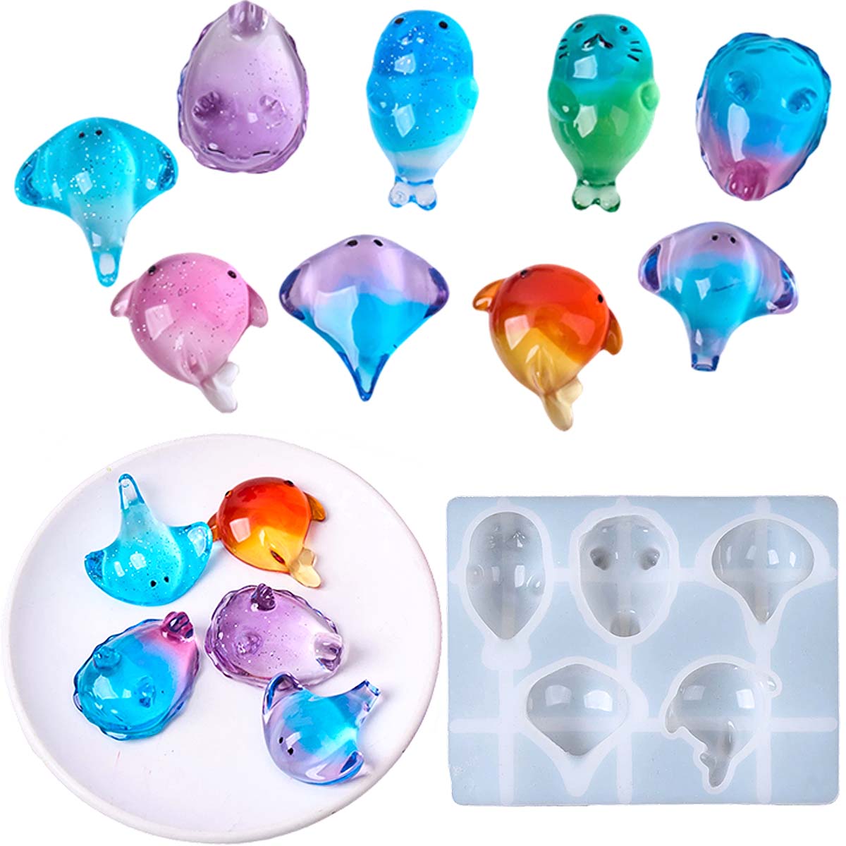 Candle Making Diy - 3D-Heilungs-Silikonform mit Kawaii Manta-Rochen- und Wal-Motiv