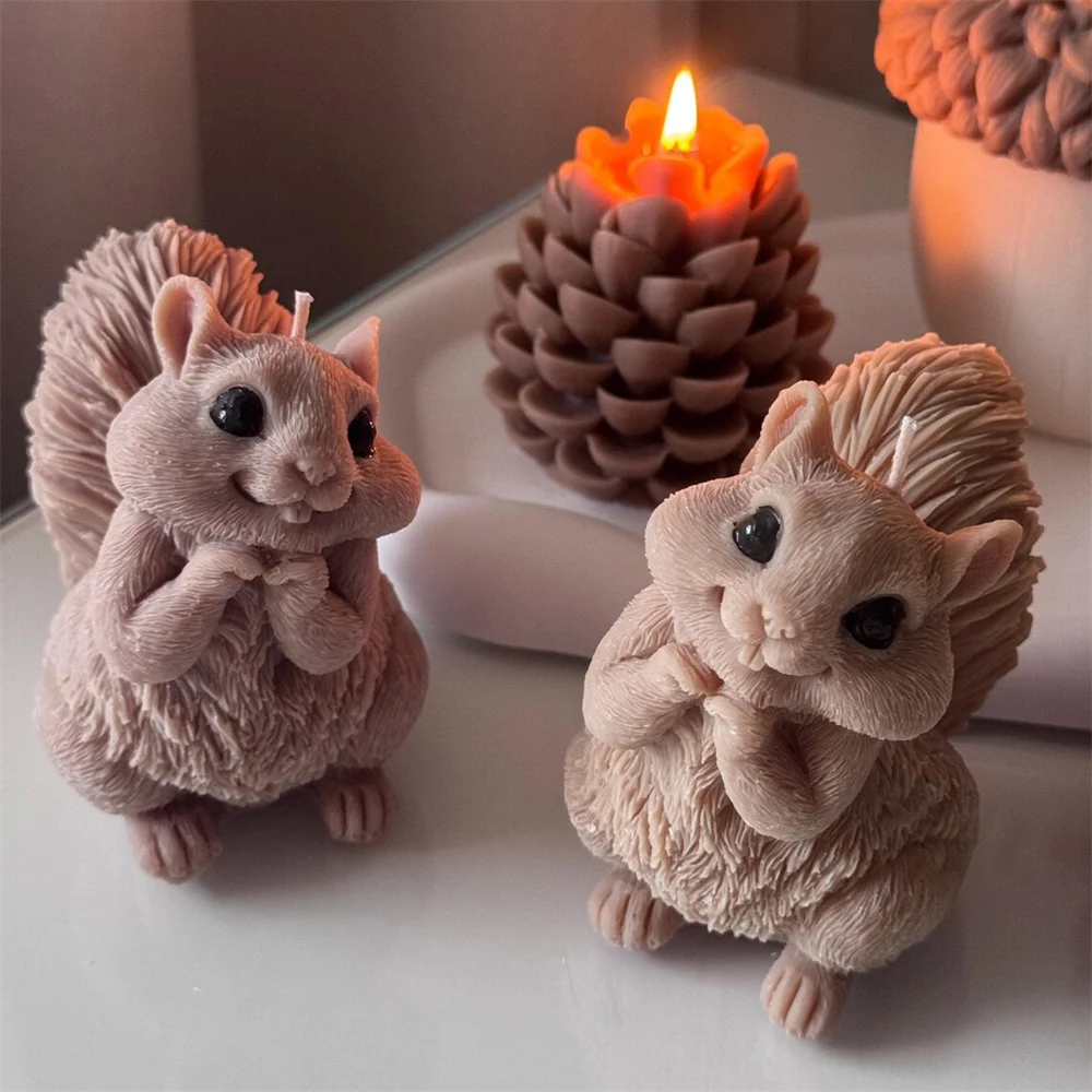 Candle Making Books For Beginners - Niedliche Eichhörnchen-Kerzenform aus Silikon, 3D-Tannenzapfen-Duftgipsform, DIY-Chipmunk-Tier-Seifenform,